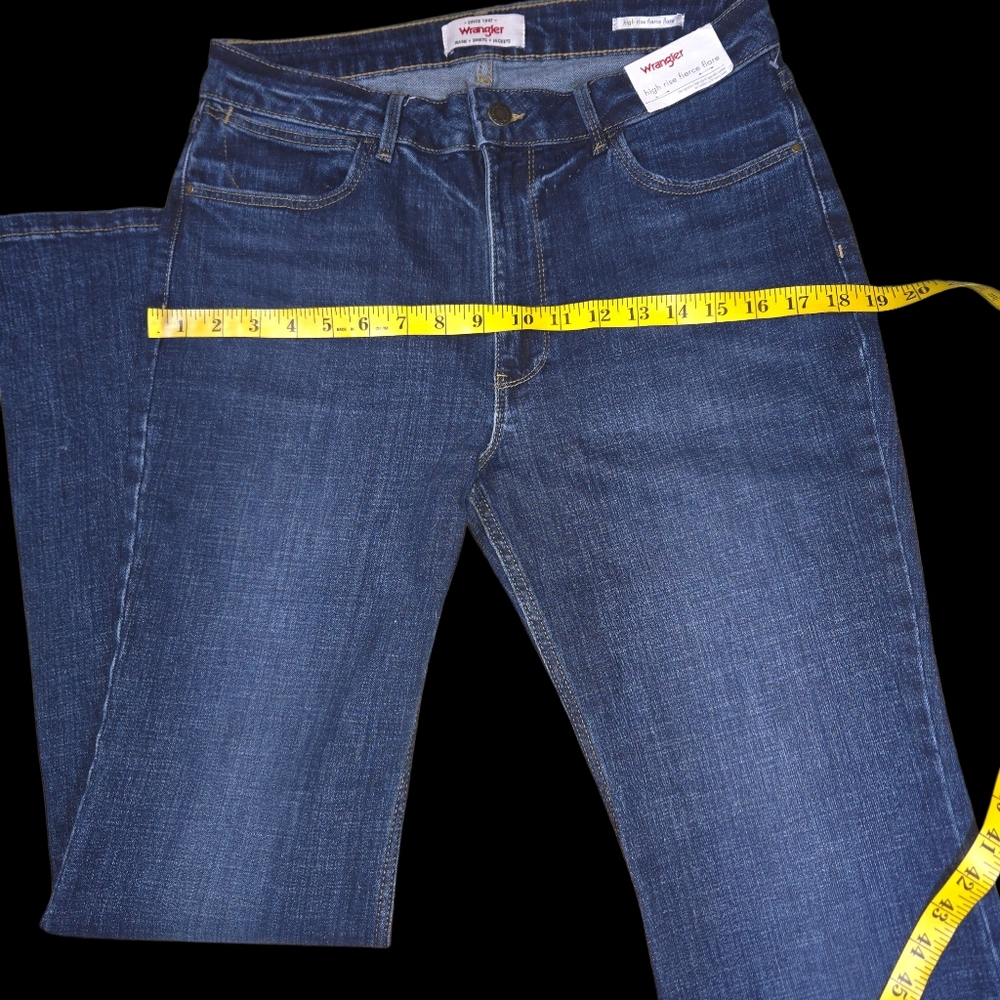 Wrangler High Rise Fierce Flare Jeans Dark Wash Retro Western Denim - Picture 8 of 10
